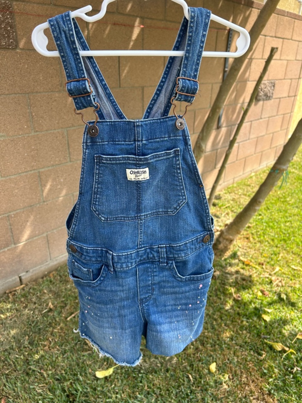 OshKosh B'gosh Blue Denim Short Overalls with Paint-Splatter